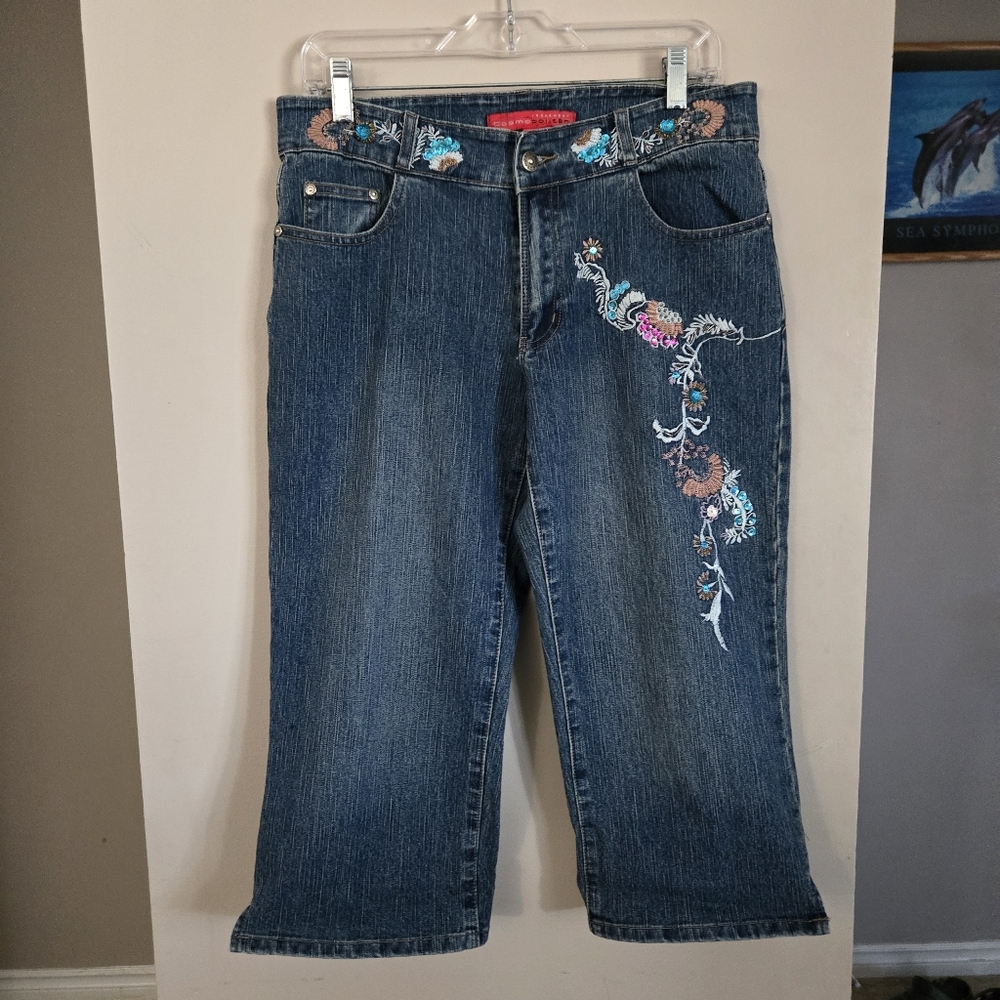 Cosmopolitan Embroidered Vintage Women Jeans 8 Petite Jean Denim Capris Floral
